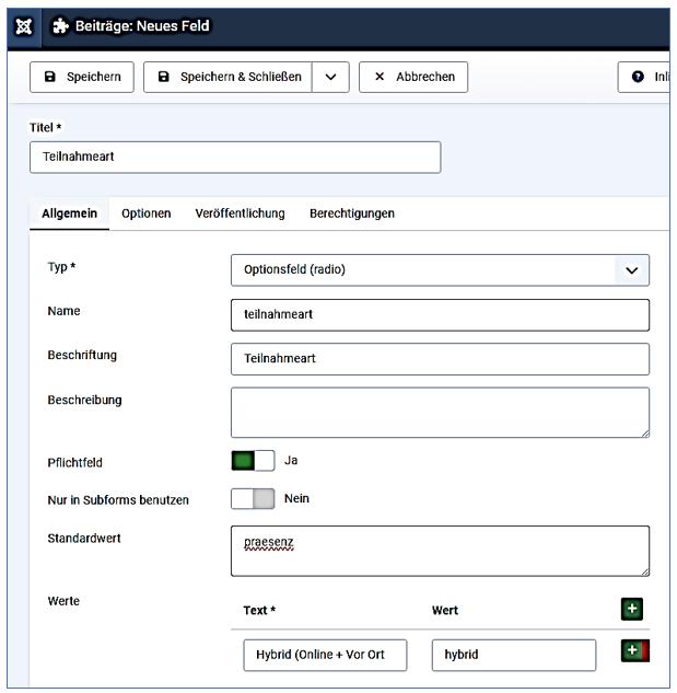 14 Benutzerdefiniertes Feld Typ Radio